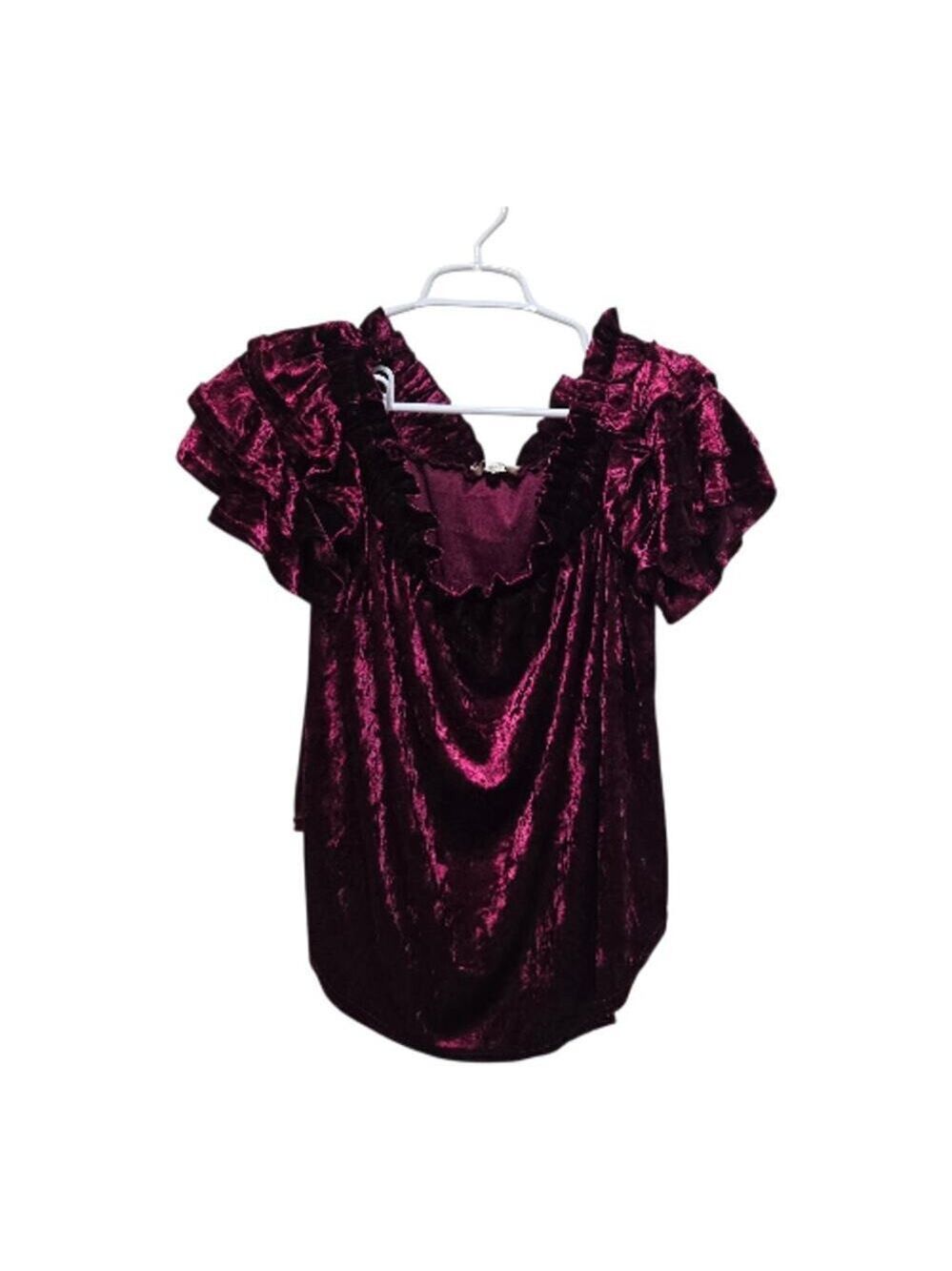 Umgee Burgundy Crushed Velvet Ruffle Sleeve Top Large